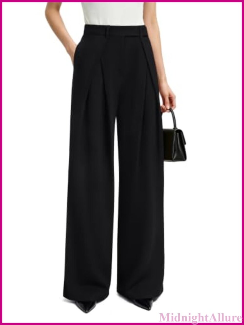 Wide Leg Pleated High Waist Business Casual Dress Pants
